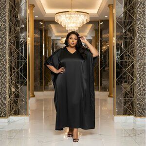 Gypsie Blu Women Satin Solid Plus Size Caftan Dress Kimono Maxi Dress for Nighty